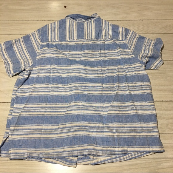 KS Island Linen Rayon Blend Button Up Mens 2XL Big Blue Striped Shirt - Picture 2 of 7